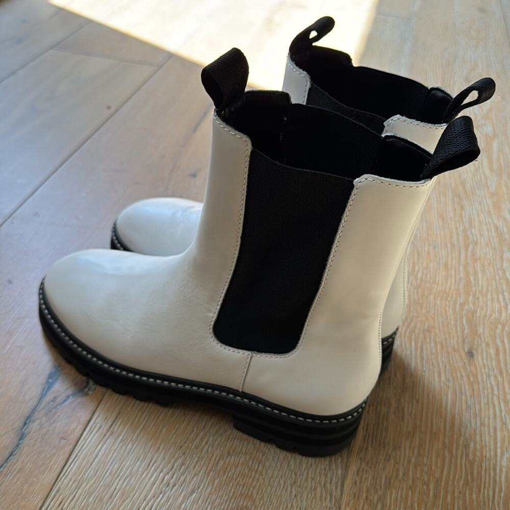 Aster Chelsea Lug Sole Boots White Black Leather Size 8 - Picture 8 of 9
